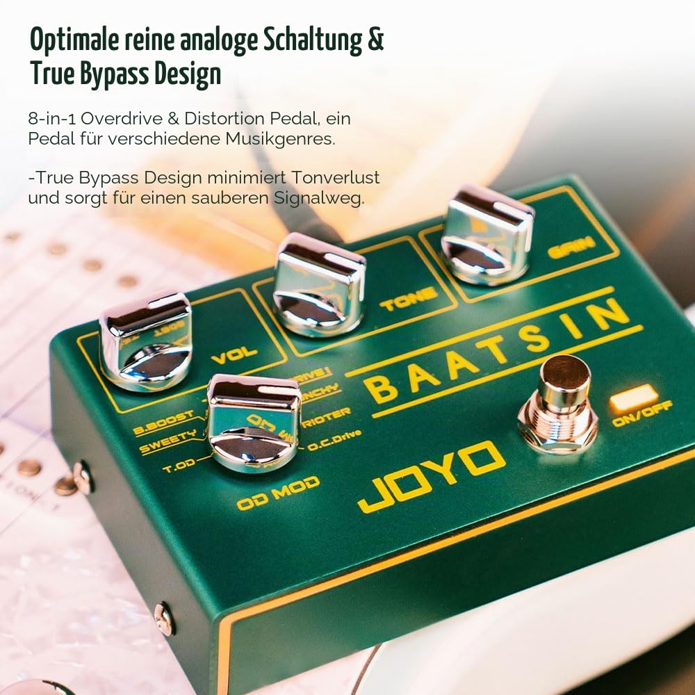 JOYO Pure Analog Overdrive und Distortion Multieffektpedal R Series mit 8 OD/DS Sounds für E-Gitarre (Baatsin R-11)