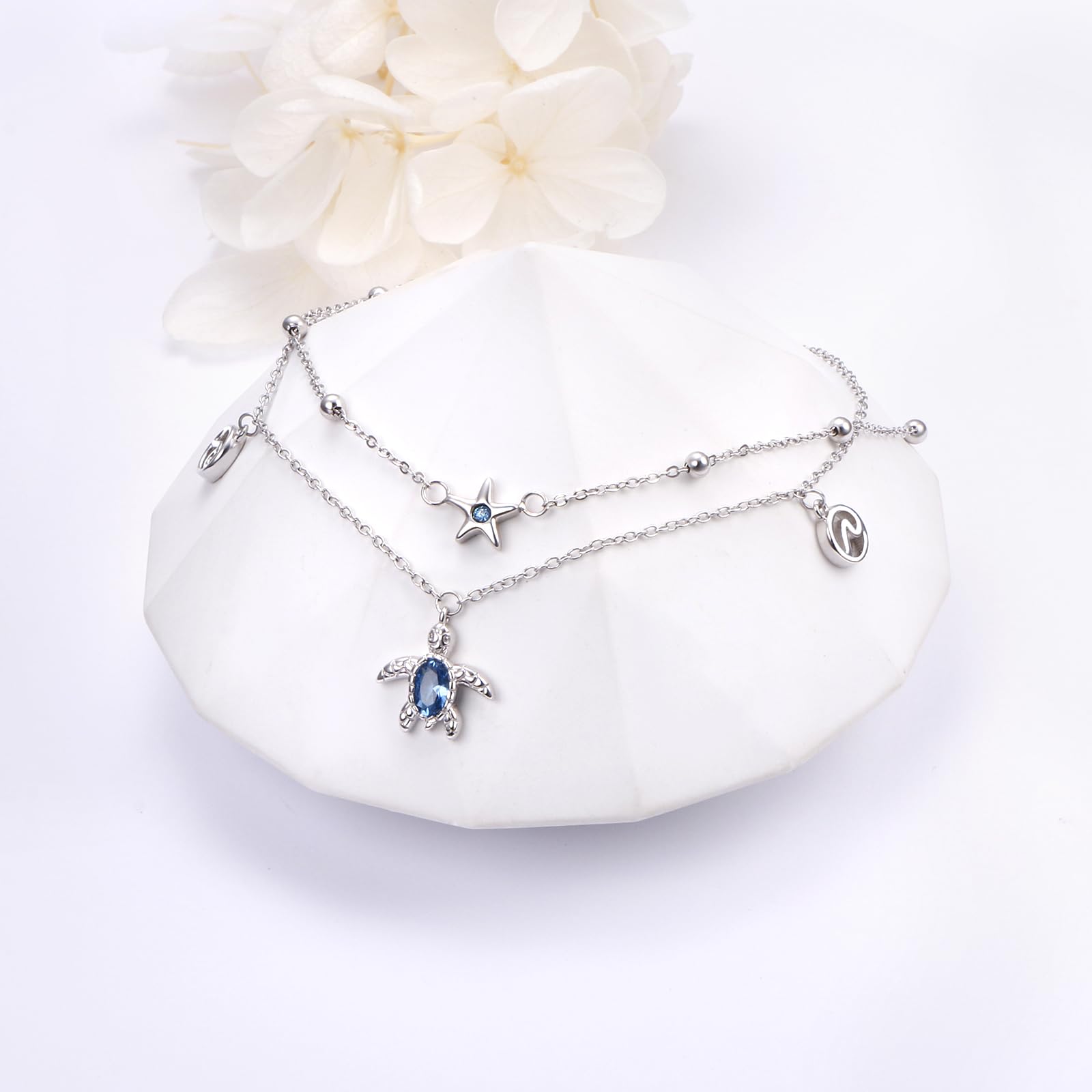 Cavigliera da donna in argento sterling 925, con simbolo dell'infinito, con cuore, classica, regolabile, con perline, gioielli estivi, per donne e ragazze, 27,94 Zentimeter, Argento sterling