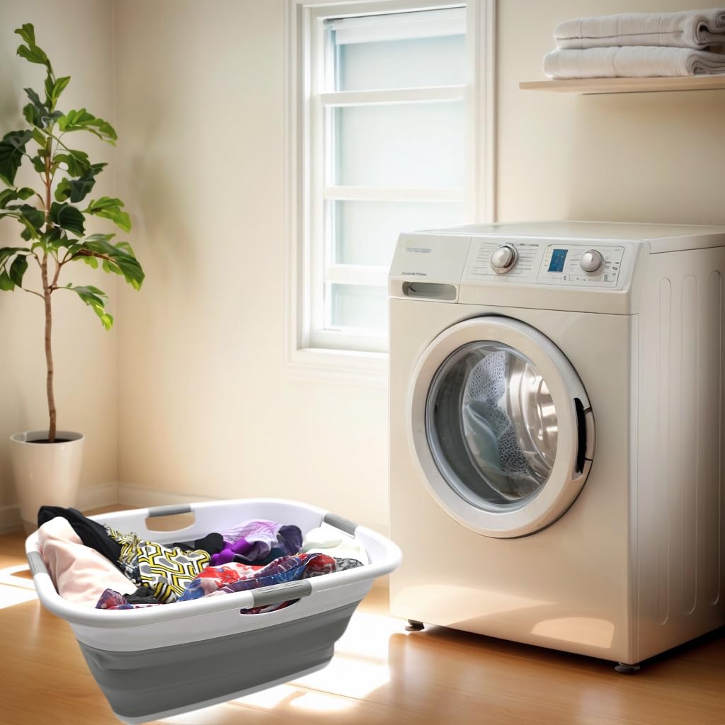 Sammart 49L Cesto portabiancheria, rettangolare, pieghevole, portatile, salvaspazio, per auto, vasca da bagno e per animali domestici, grigio,dimensione : 64,8 x 48 x 26 cm
