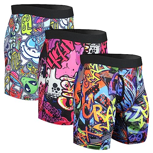 CHUAKIN Mens Athletic Underwear Mens Boxer Briefs Long Leg Trunks Underwear 3 Pack