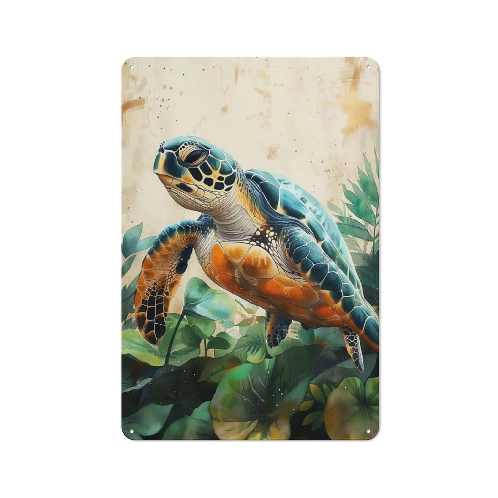 Junmoney Sea Turtle In Lush Foliage Metal Wall Plaque 30X20cm, Vintage Nostalgic Wall Art For Bedroom, Office, Home Bar Or Dining Room