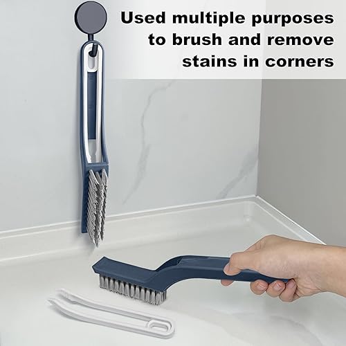 Miniatura 4 de Cepillo de limpieza de hendiduras de cerdas duras para el hogar, herramientas de cepillo de limpieza de baño, 2 piezas de cepillo de baño para