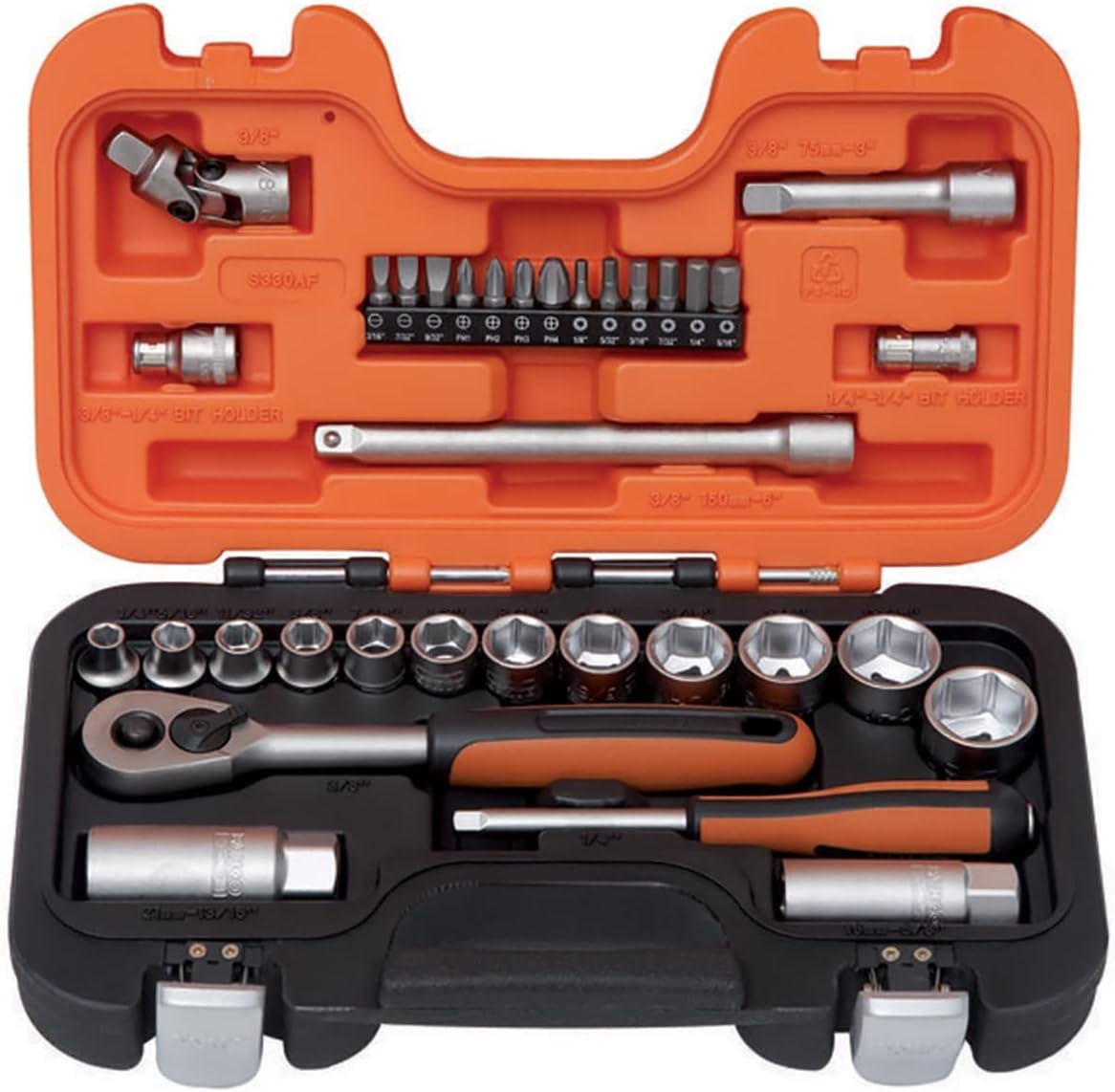 Bahco S330AF BHS330AF Socket Set, Multi-Colour, 1/4 Plus 3/8-Inch, Set of 34 Pieces