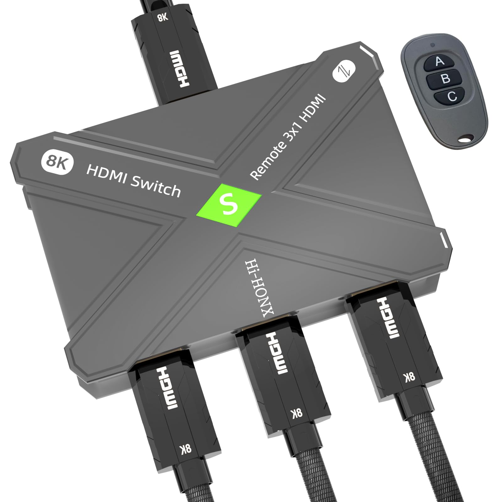 8K HDMI 2.1 Switch Bidirektional, 4K@120Hz 48Gbps | 8K@60Hz, HDCP 2.2, HDR, Dolby Atmos, Ein-Tasten-Umschaltung, 3-in-1 Out & 1-in-3 Out, PS5 Xbox kompatibel