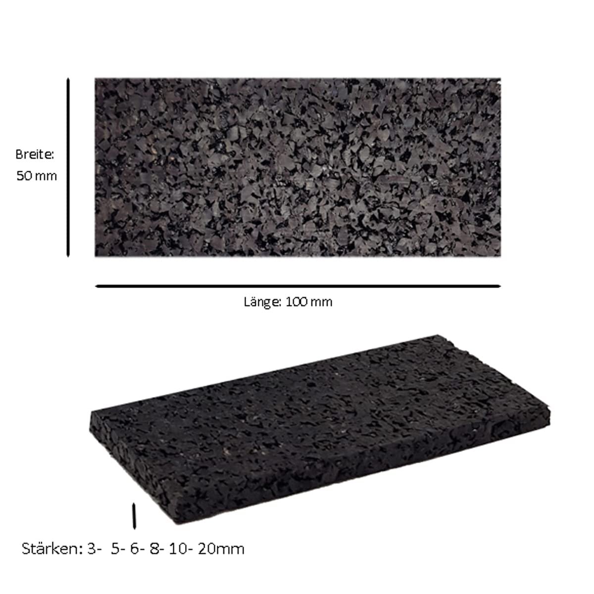 Almohadillas de goma para terrazas (100 x 50 x 6 mm, 250 unidades)