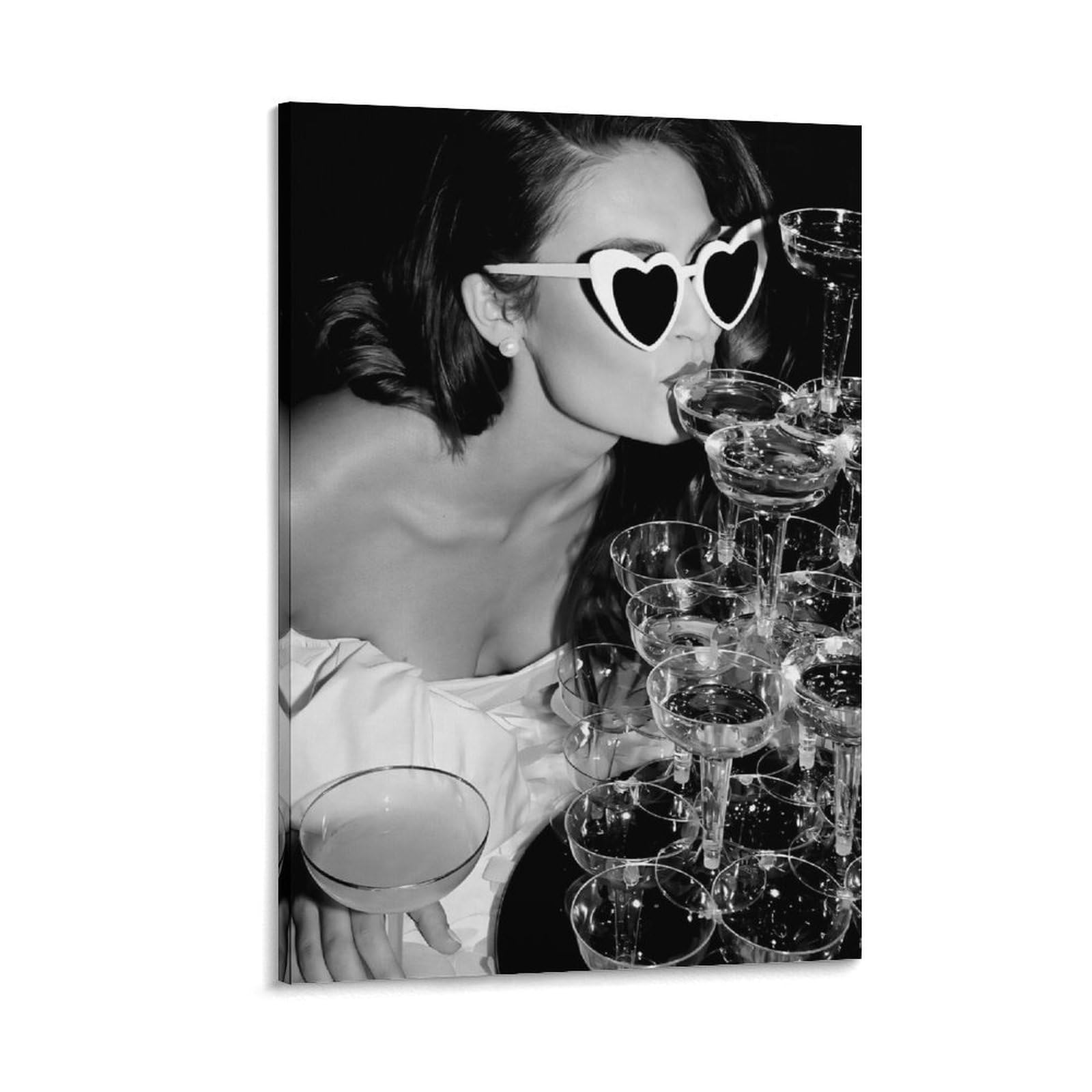 BNCEDJK Woman Drinking Champagne Canvas Poster Bedroom Decor Landscape Office Room Decor Gift 08x12inch(20x30cm)