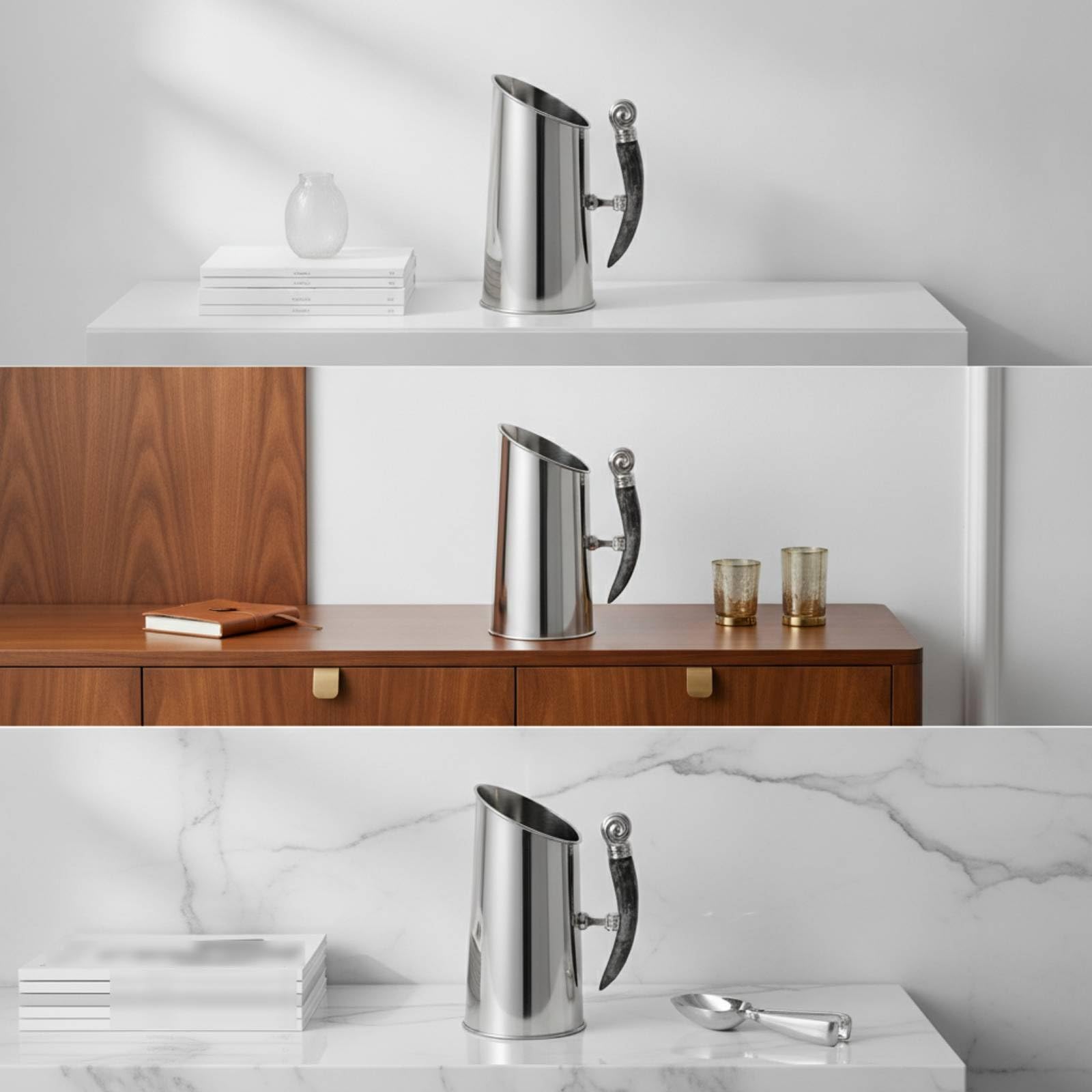 Bandeja Servir Acero Inoxidable Cocina Rectangular Decorativa con Asas Madera Estructura Robusta para