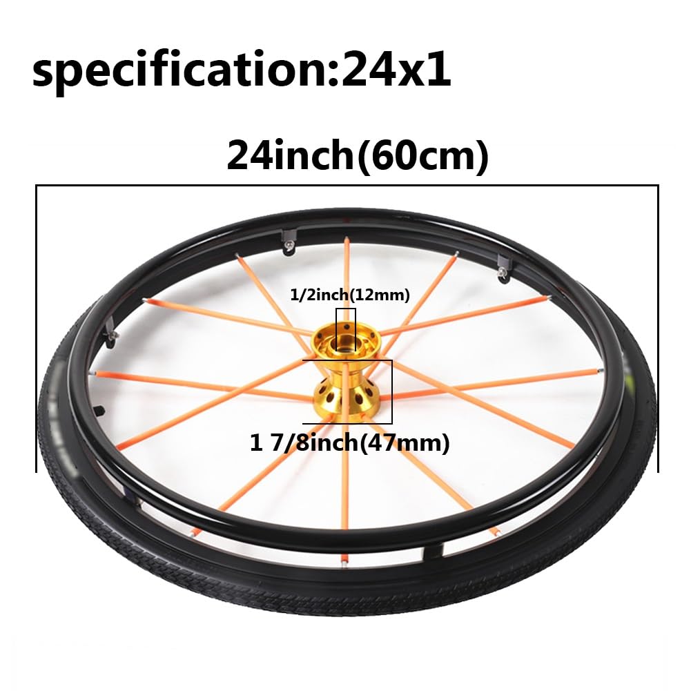 Ruedas Traseras de 24 x 1 para Silla de Ruedas Deportiva, Rueda Trasera de Repuesto para Silla de Ruedas de 24 Pulgadas, Neumático, Cojinete: 1/2" (12 mm) (Paquete de 2)
