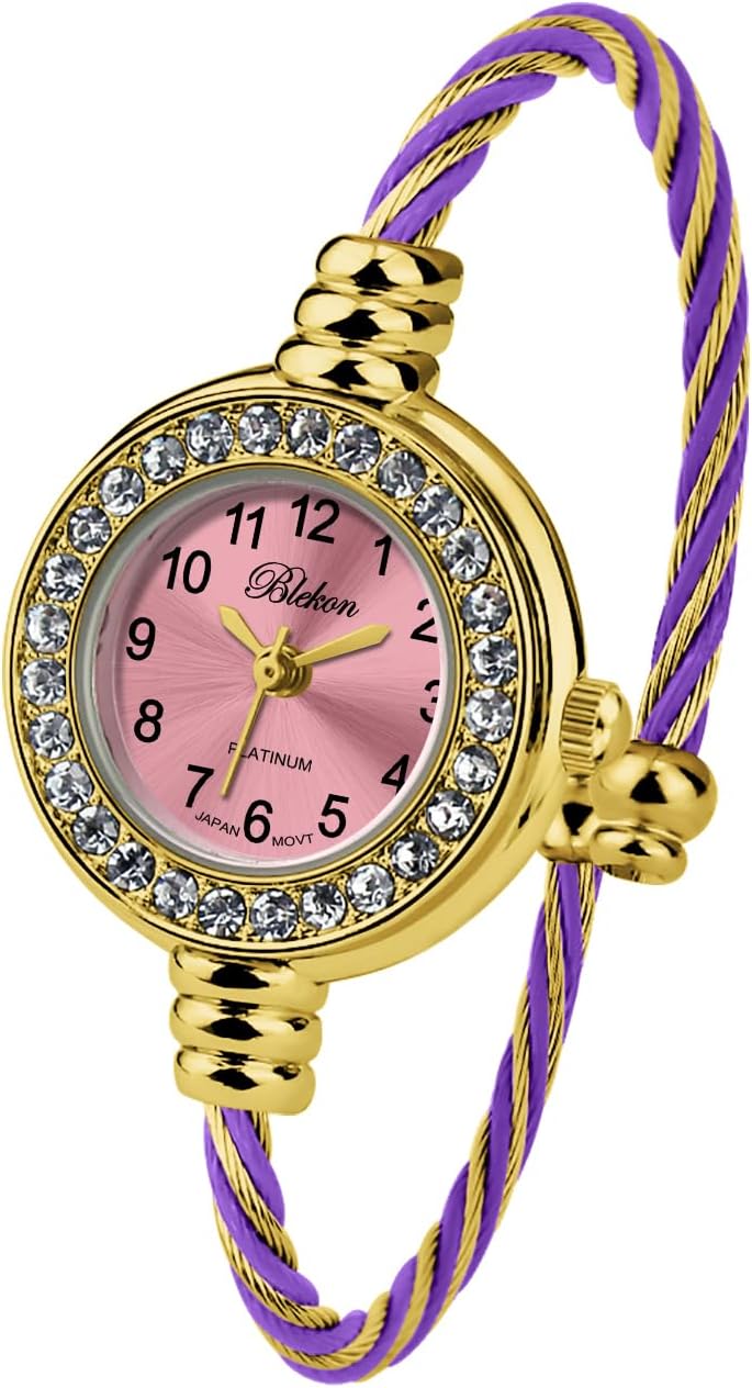Blekon Collections Women's Cuff Watch - Round Analog Display Arabic Numbers 23mm Case Wire Bracelet Watch for Women Elegant Cable Cuff Bangle Wrist Watch