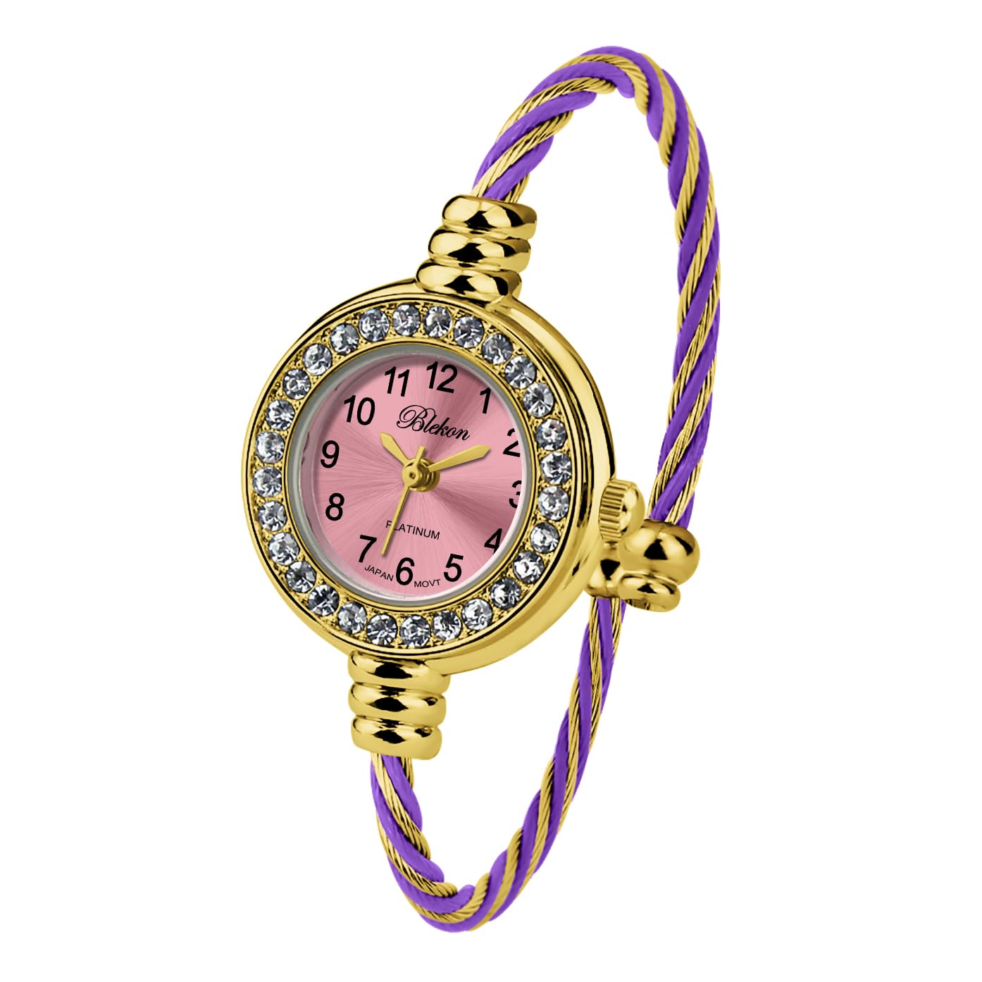 Blekon Collections Women's Cuff Watch - Round Analog Display Arabic Numbers 23mm Case Wire Bracelet Watch for Women Elegant Cable Cuff Bangle Wrist Watch