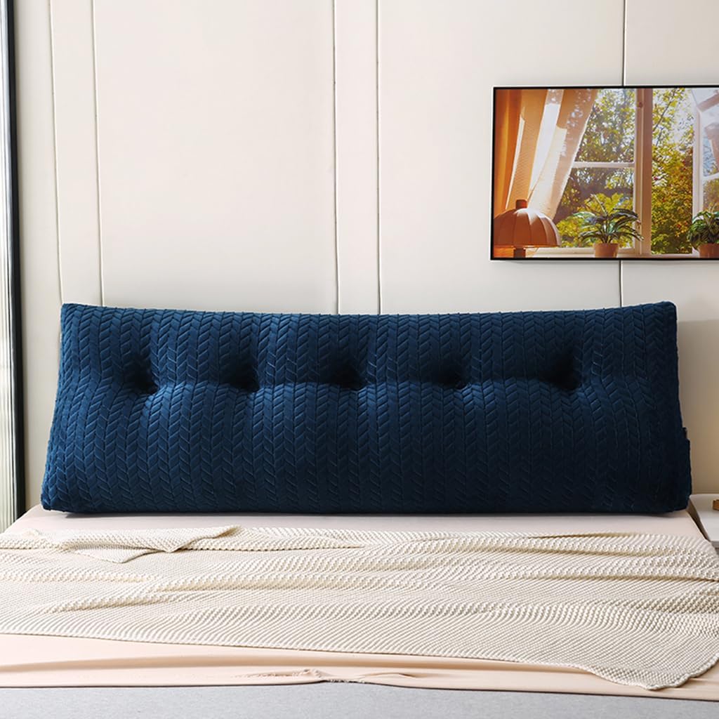 Bed Wedge Reading Pillow Headboard Daybed Cushion Backrest Triangle for Bed Sofa, Daybed Pillows for Sitting Up, Reading Or Working with Removable Cover,Blue,Full/137 * 50 * 20cm
