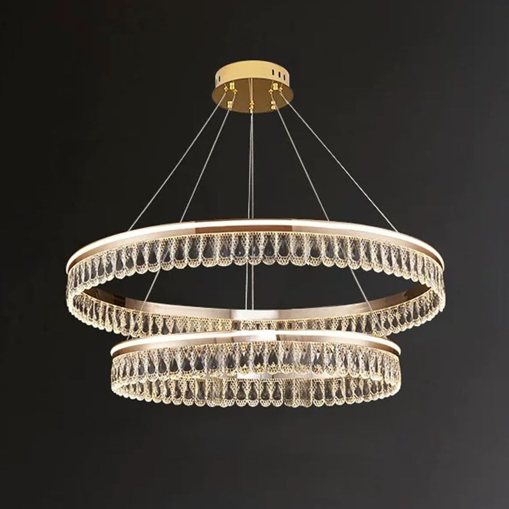 HXYSXHJUO Light luxury round crystal chandelier, modern minimalist for living room dining bedroom light fixtures,60+80cm