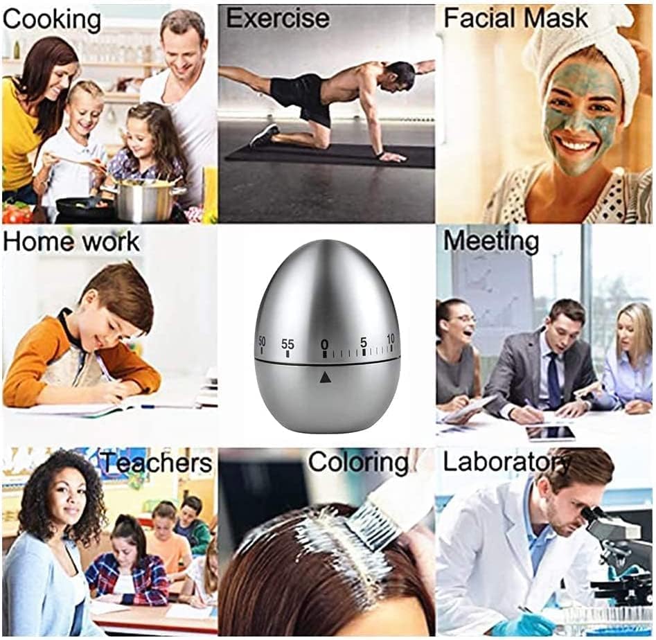 Image of Mechanical Egg-Shaped Kitchen Timer 60-Minute Countdown - Stainless Steel Cooking Alarm, Manual Wind-Up, Loud Ring Reminder for Baking & Cooking