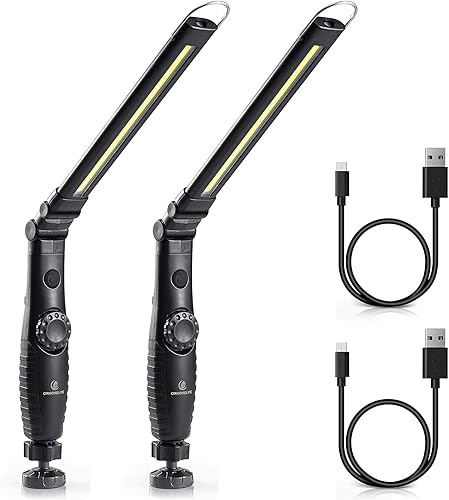 ORHOMELIFE Luz de trabajo LED recargable, linterna LED plegable de 750 lúmenes, luz de trabajo inalámbrica de mano con base magnética, rotación de