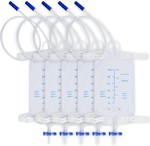 5 bolsas de drenaje urinario PCSCatheter con correas de tela, tubo de drenaje mejorado, corte libre del tubo, escurridor operado con una mano, 2