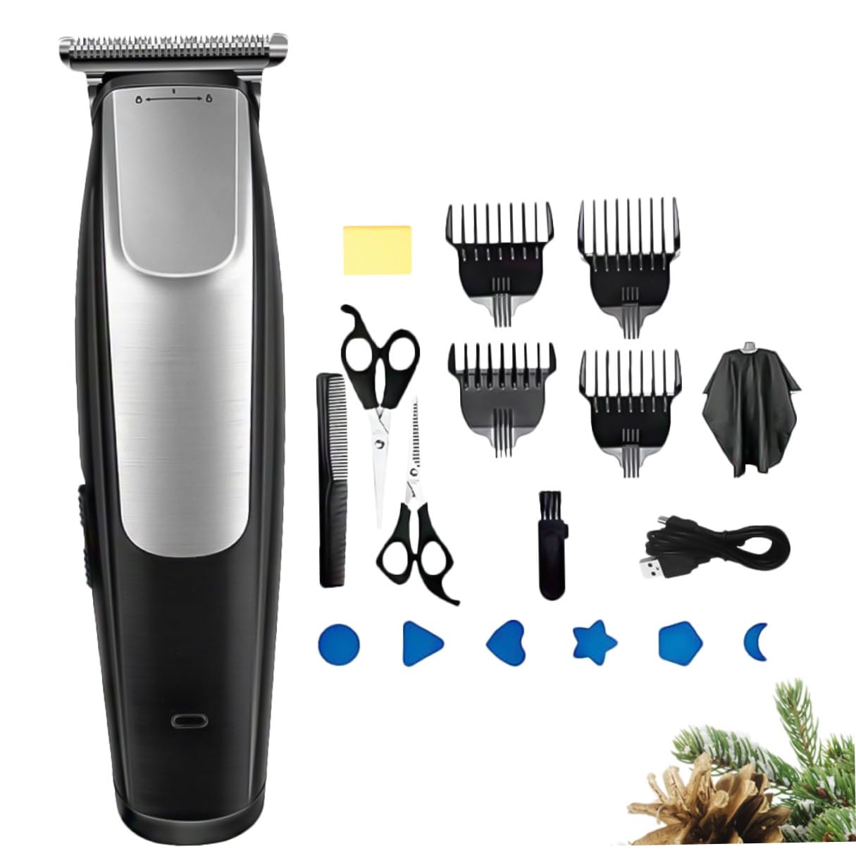 Alipis USB Wiederaufladbarer Haarschneider Silber Elektrischer Haarschneider mit Laufzeit Inkl Verschiedene Aufsteckkämme Kabelloser Trimmer für Haar und Bartpflege Professionell für