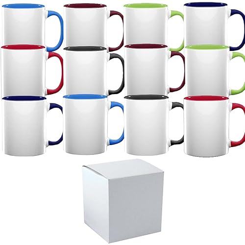 Set of 12 11 oz Mixed Colors Professional Grade Sublimation Mug- Sublimation Series - With Individual White Gift Box
