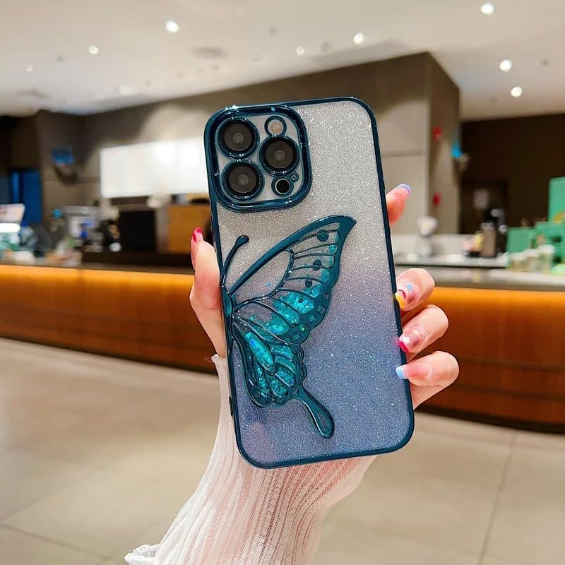 Apurb store for iPhone 13 Pro Max Case with Luxury Glitter Cute Butterfly Plating Design Aesthetic Women Teen Girls Phone Cases Camera Protection Shockproof Cover for iPhone 13 Pro Max (Blue) (B0D92N1WNZ) Amazon Price History, Amazon Price Tracker