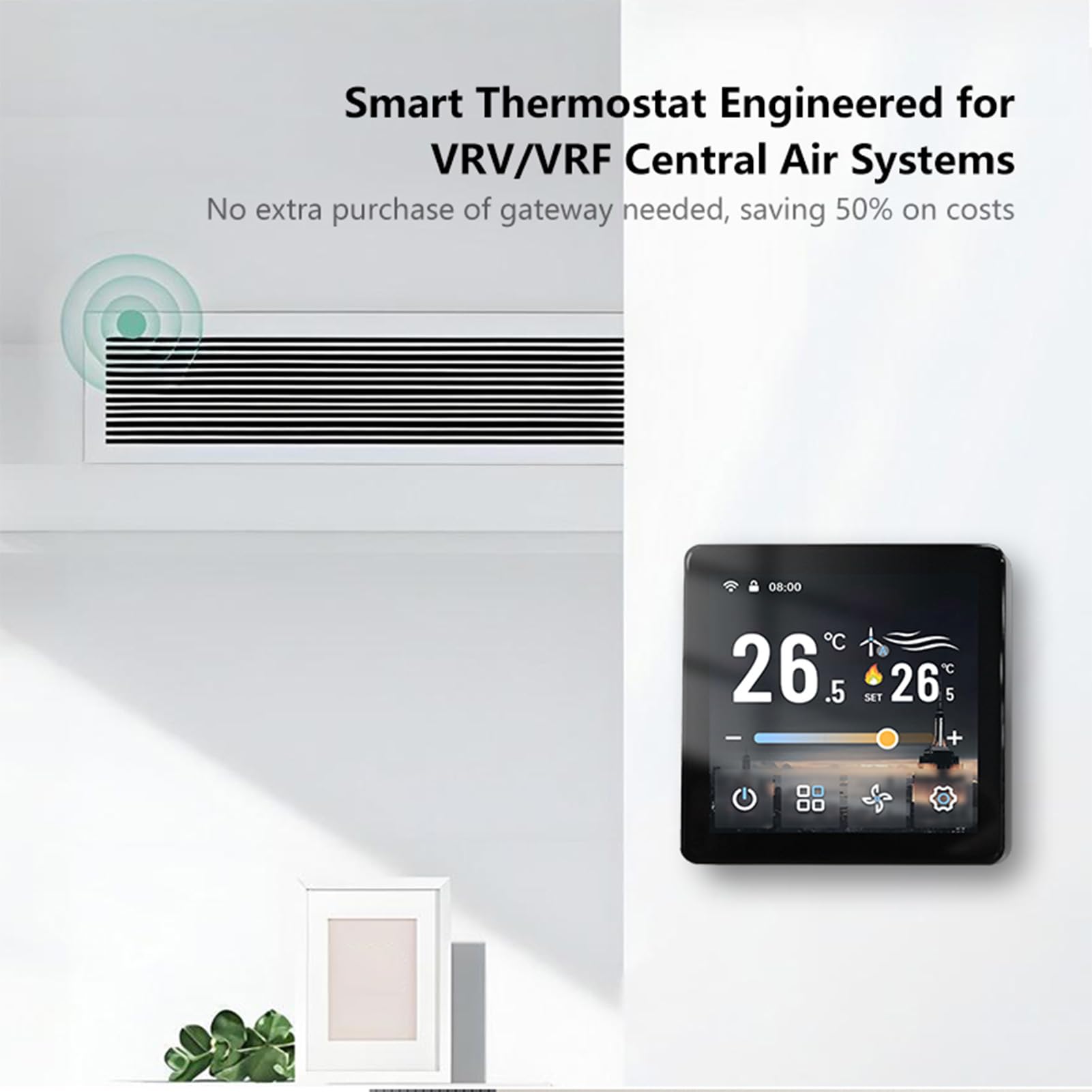 Inteligentny Termostat do Domu, 4-calowy Ekran Dotykowy Inteligentny Sterownik Klimatyzatora ze Sterowaniem Głosowym i aplikacją TY, Termostat AC do Centralnego Sterowania (czarny uchwyt)
