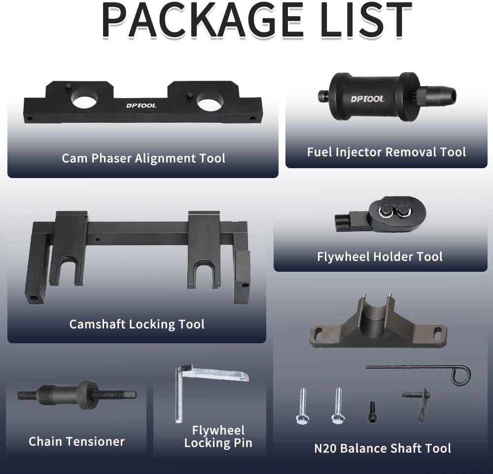 dptool camshaft timing flywheel holder tool fuel injector remover kit compatible with bmw n20 n26 engine 16pc