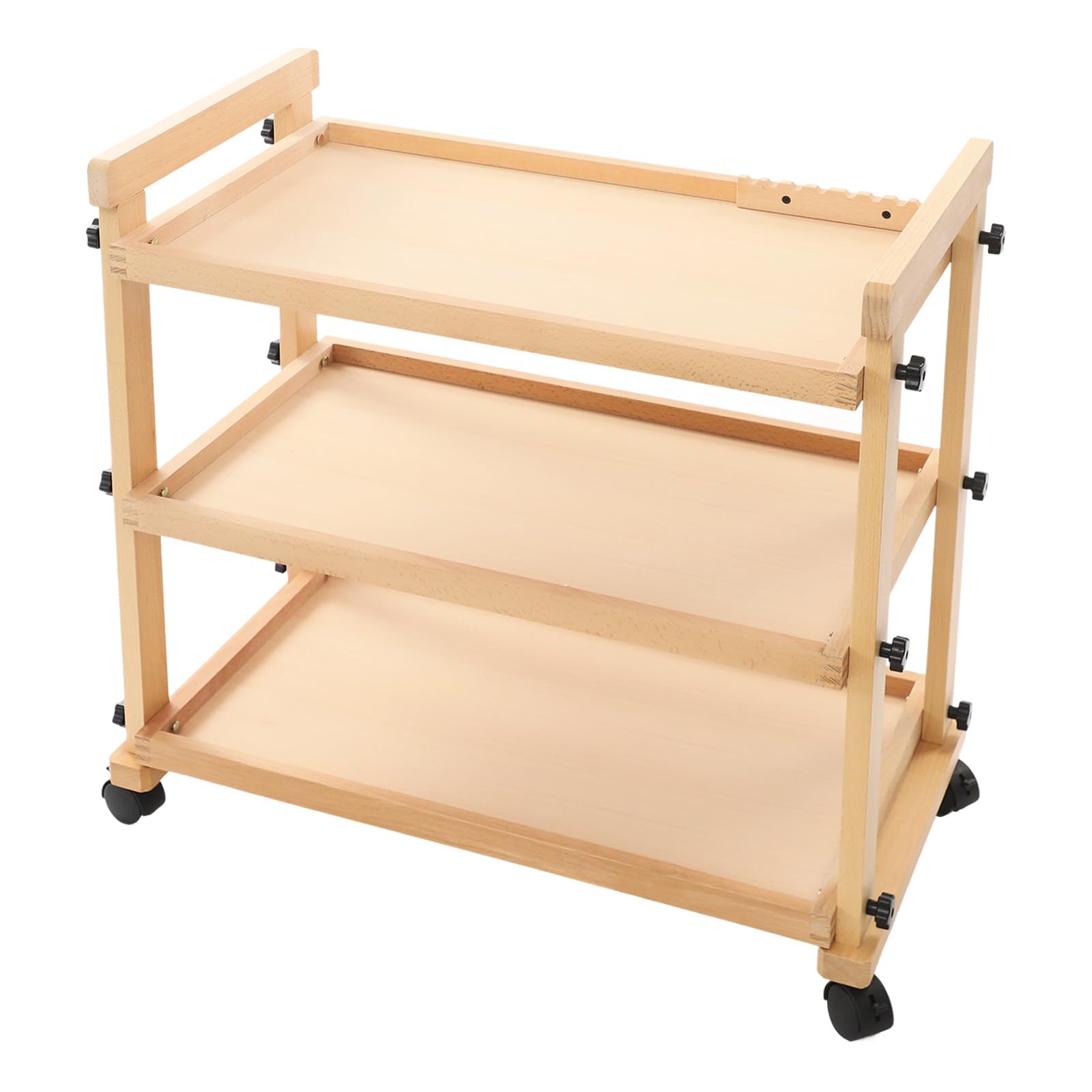 Carrito de madera para arte, estante de madera, ruedas de madera, estudio de arte, 3 pisos, 15 kg, almacenamiento para escuela, oficina, pintura, organización, móvil (B)