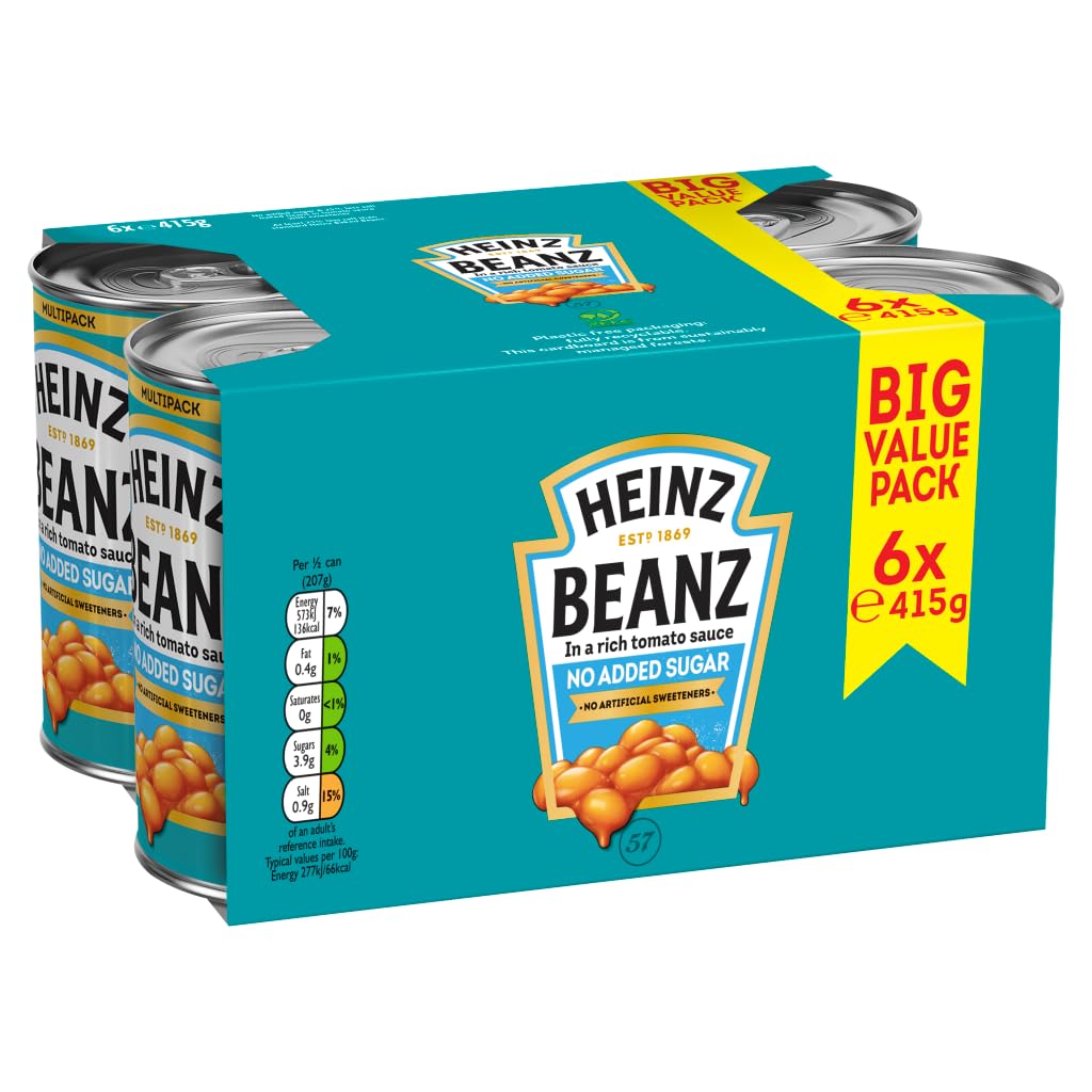 Heinz No Added Sugar Baked Beanz, 6 x 415 g