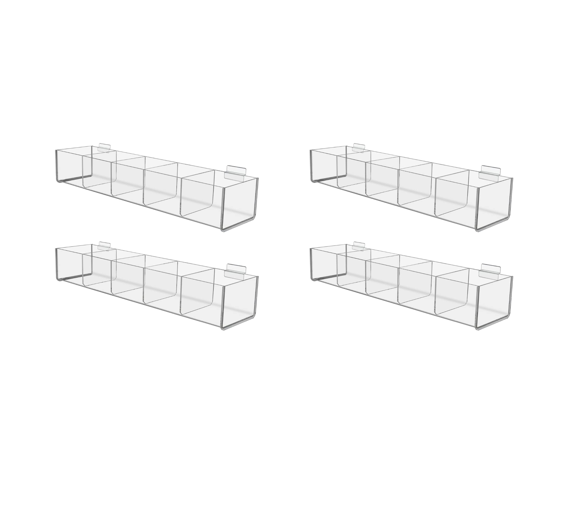 Marketing Holders 4 Pack Slatwall Acrylic Retail Tray Five Compartment Clear 19.5 Inch Wide x 5 Inch Deep Plexiglass Product Merchandise Storage Organizer for Businesses and Shops
