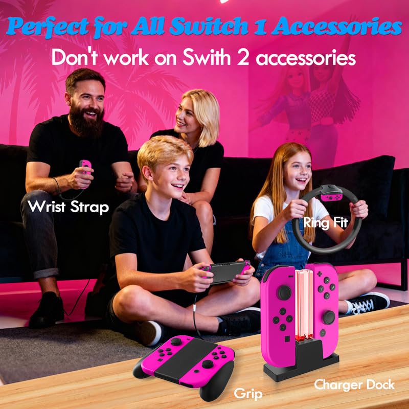 larytech Wireless Switch Controller Joy with Zero Drift Hall Joystick Cons | HD Rumble Gamepad for Family Party Games, Replacement Control Gift for Girl, Switch 1 OLED Lite Remote, Pink, NO NFC