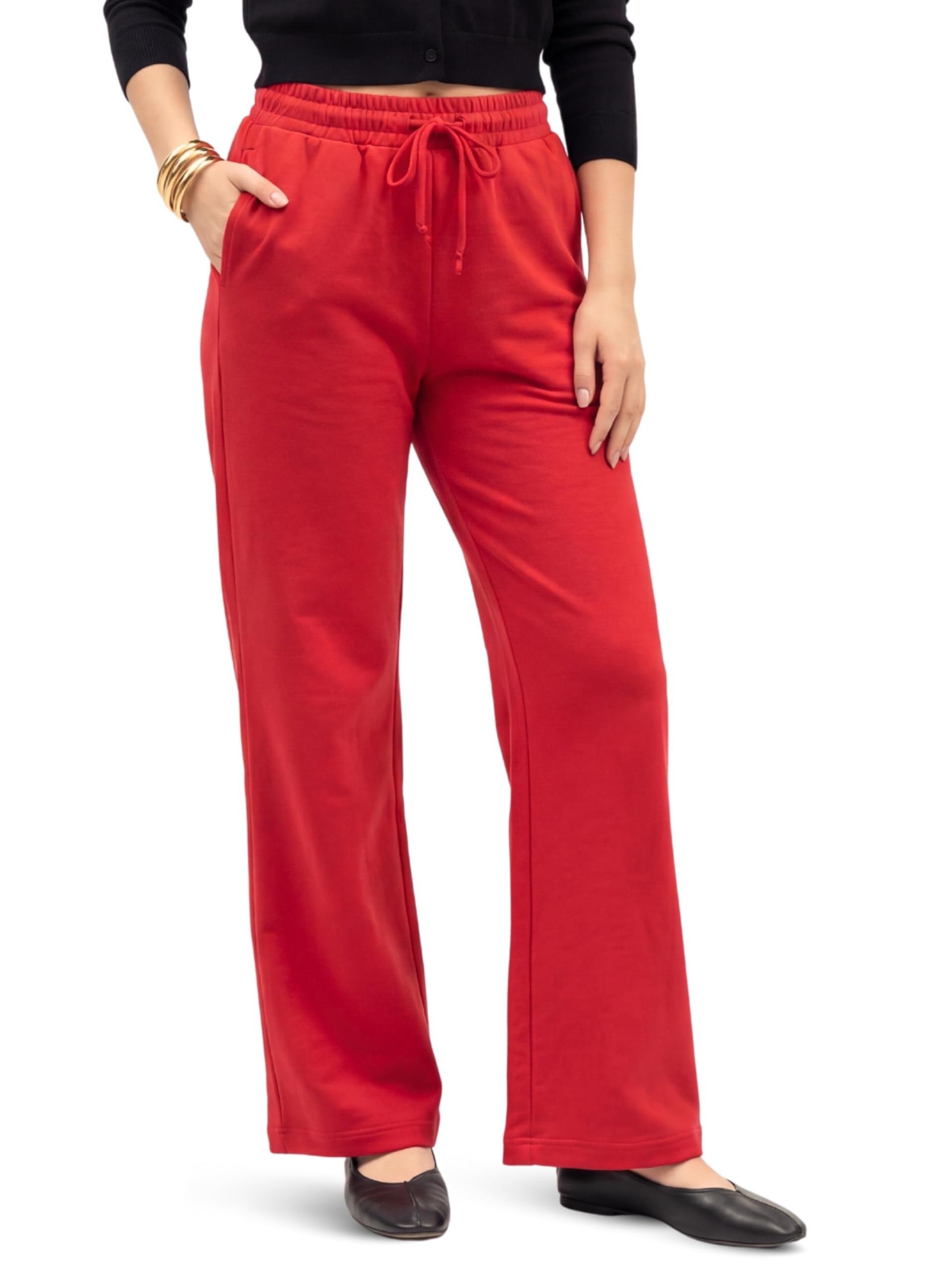 Women’s Wide Leg Pants with Pockets | Premium Cotton Lounge Wear | High Waisted Drawstring | Casual Comfortable Pajama Bottoms with Pocket