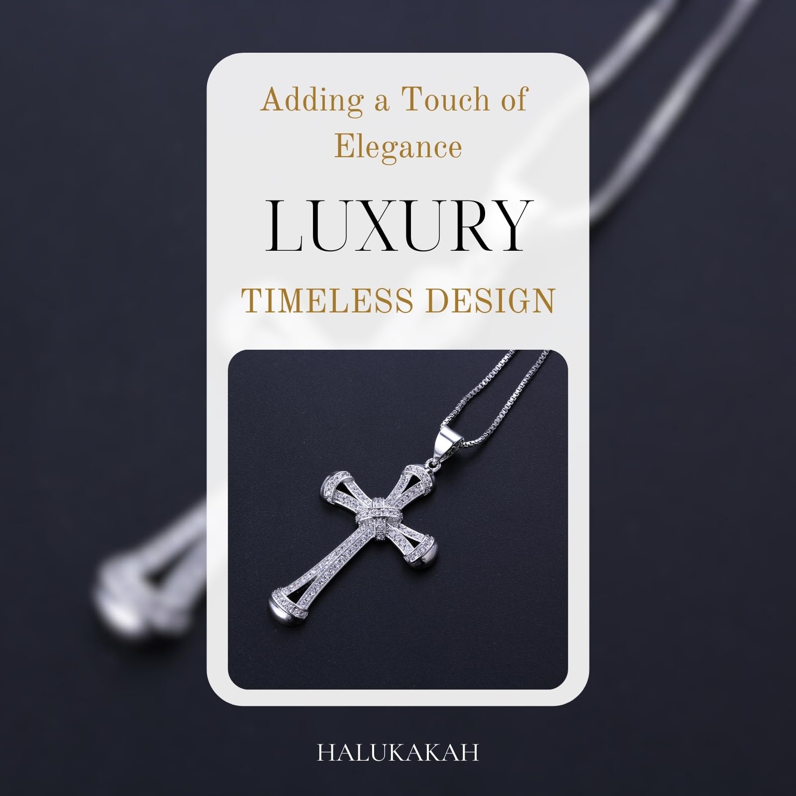 HALUKAKAH Collier Pendentif Croix pour Garçons, Enfants et Adolescents, 1,0 ct de Diamants Cultivés en Laboratoire, Plaqué Or Blanc Platine 925 Argent Sterling, Chaîne 40cm, Bijoux Religieux de Luxe