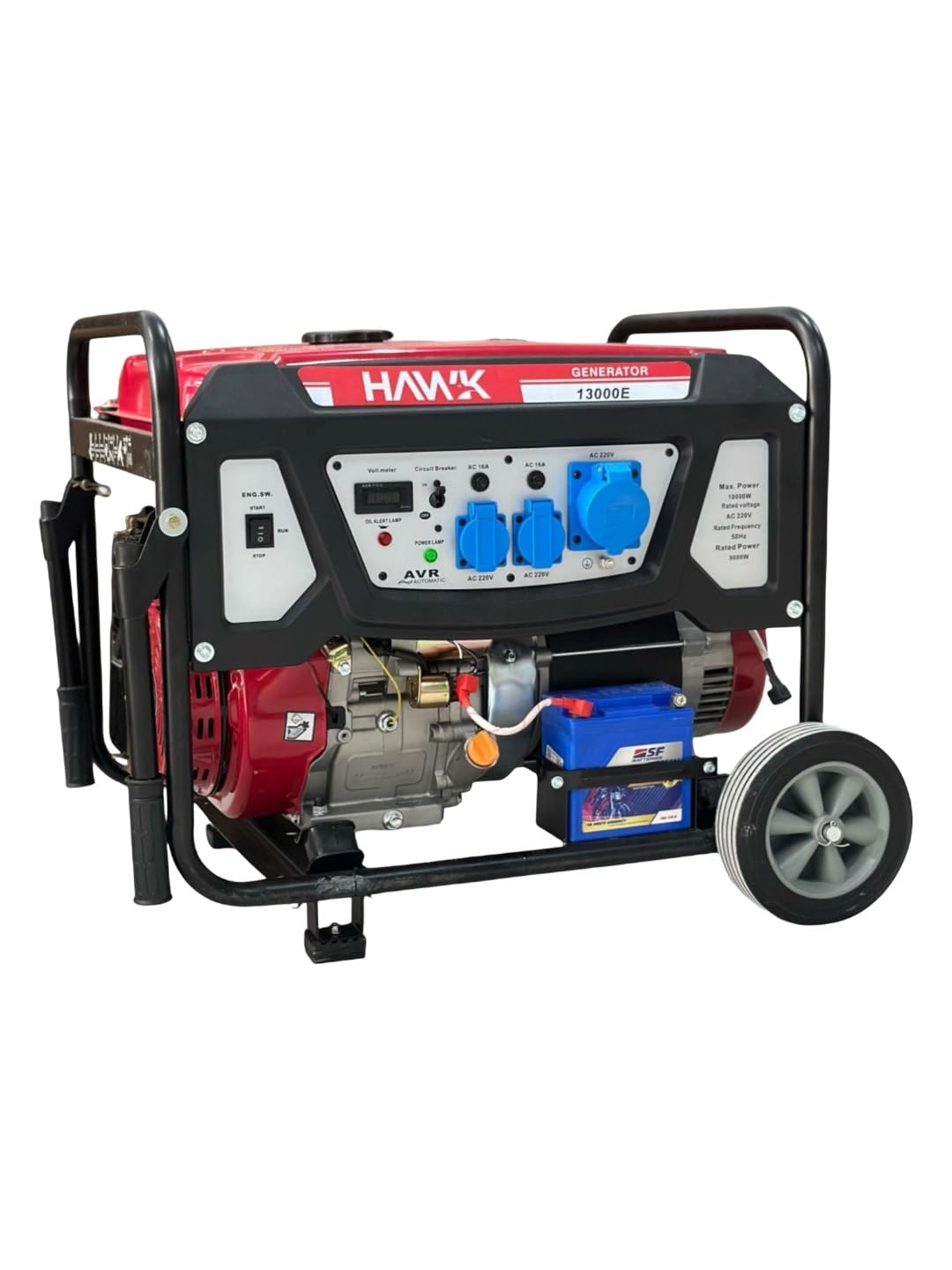 HAWK 13000E 10 kW Single‑Phase Petrol Generator – Electric & Recoil Start, 25 L Tank, AVR, Heavy‑Duty Commercial Backup”
