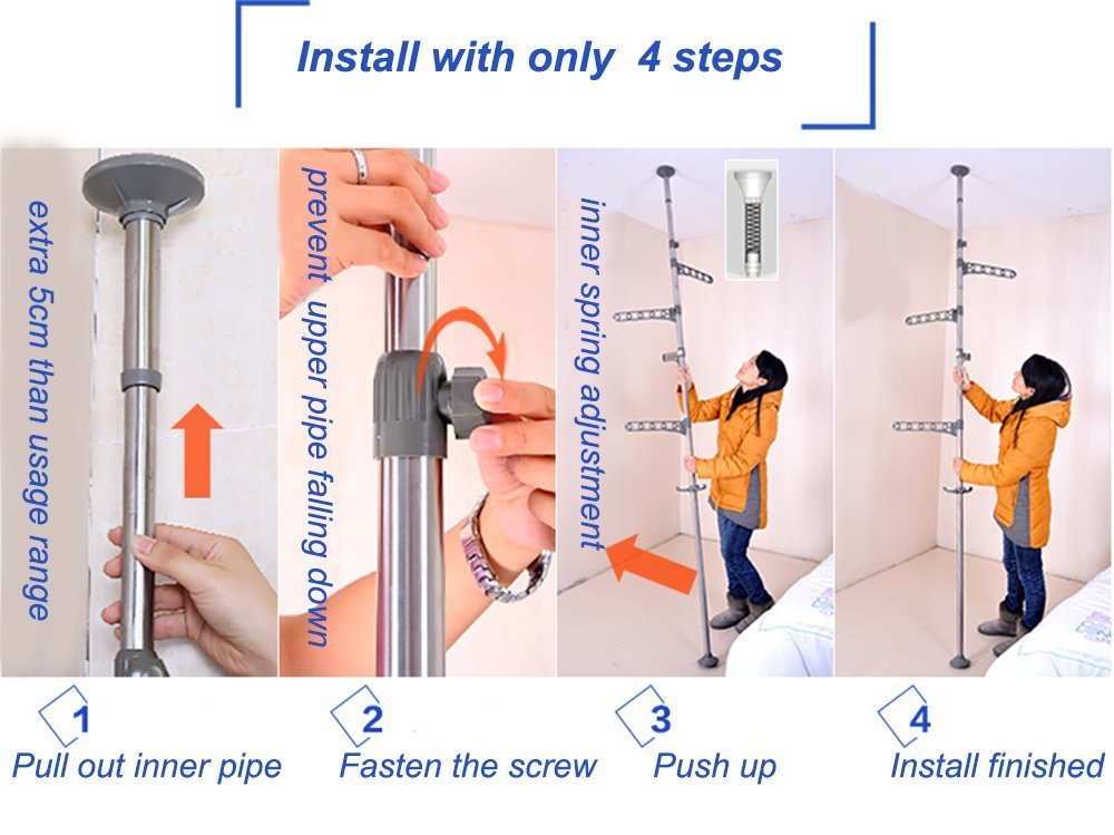 Buy Baoyouni 4Tier Standing Clothes Laundry Drying Rack Coat Hanger Organizer Floor to Ceiling