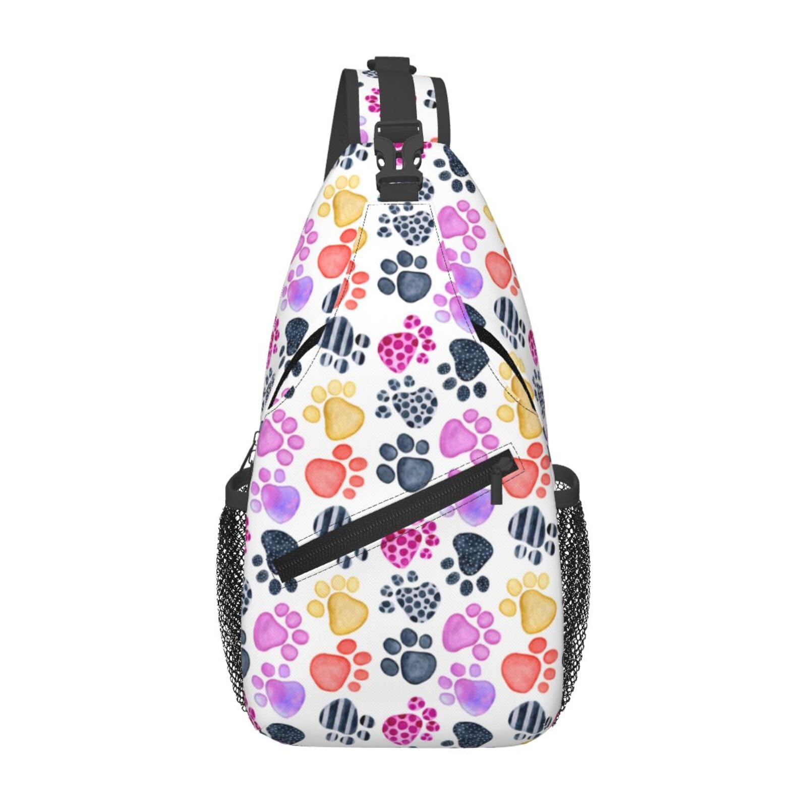 LOSTORCHI Paw Print Crossbody Sling Bags for Women Men Watercolor Animals Footprints Colored Dog Paw Travel Sling Backpack Casual Chest Shoulder Bag