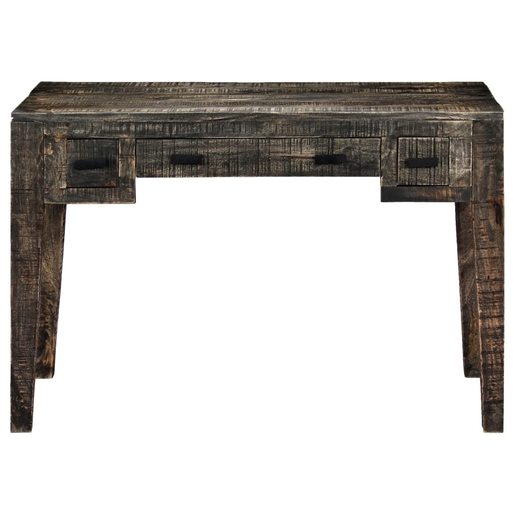 Scrivania nera in legno massiccio di mango, 110 × 50 × 75 cm, con 3 cassetti, spazio di archiviazione come ufficio, tavolo da lavoro per PC, laptop, segretario, ergonomica, salvaspazio