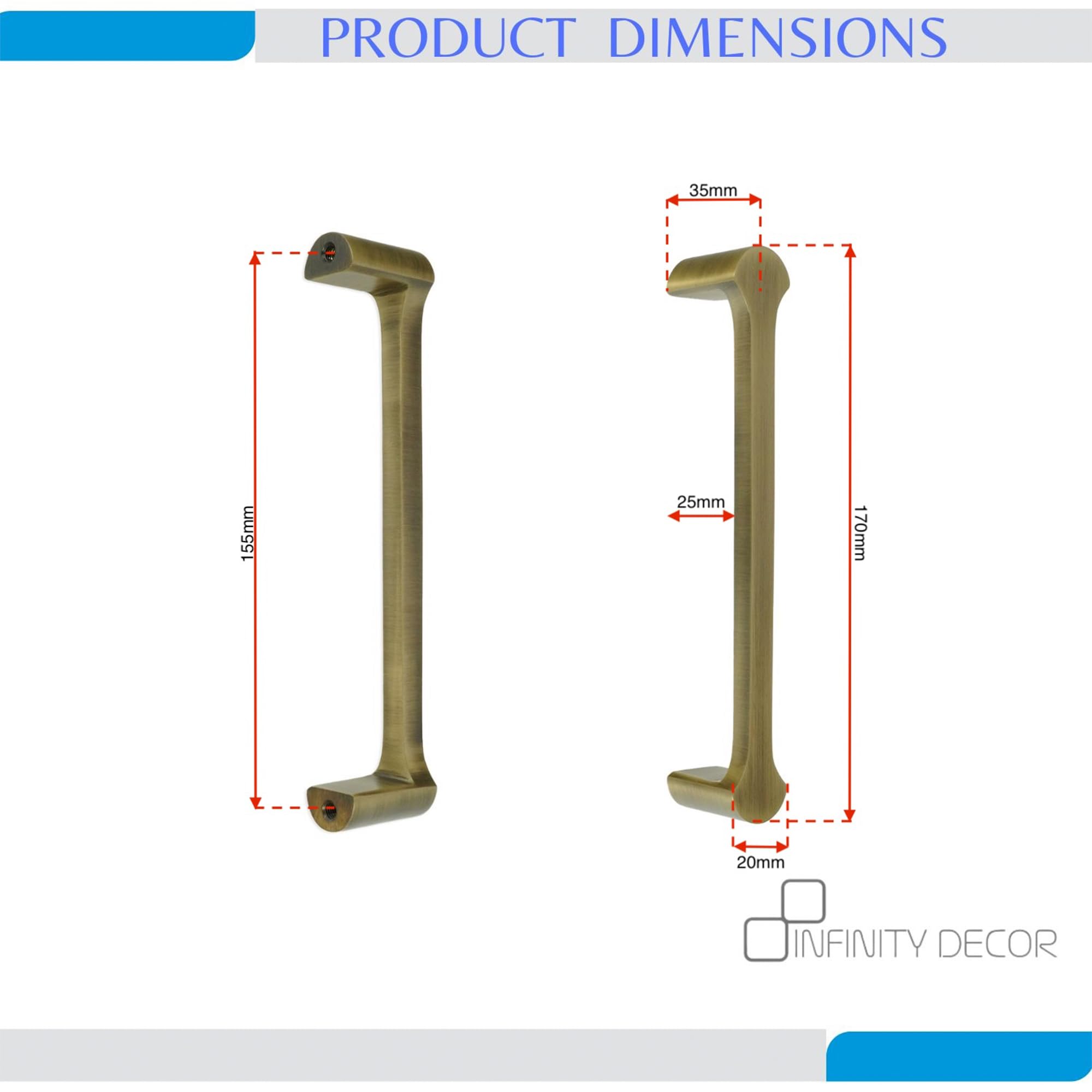 Infinity Decor Pack of 2 Solid Brass Tulip Cabinet Door Pull Handles in Antique Brass Finish 170mm - Image 3