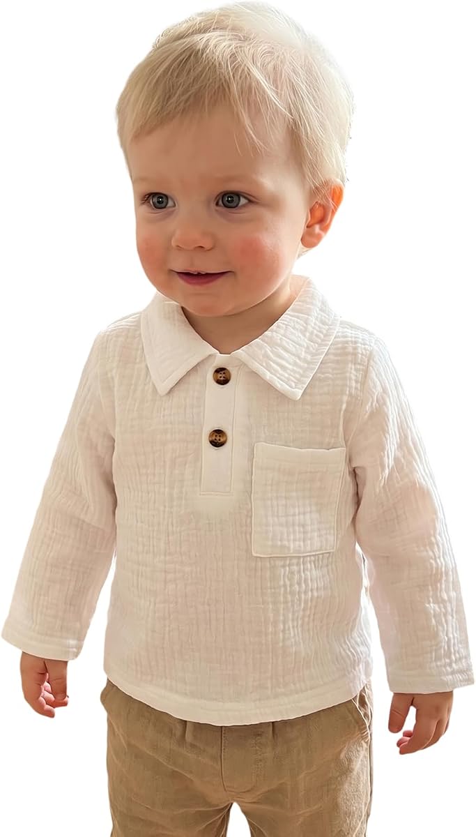 Toddler Baby Boy Cotton Linen Shirt Lapel Long Sleeve Blouse Dress Shirts Button Tees Tops Infant Fall Clothes
