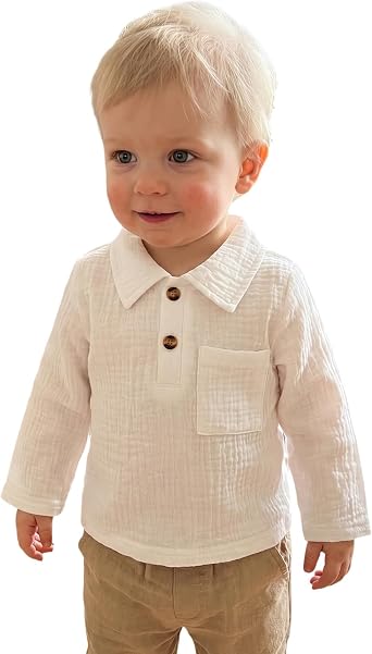 Toddler Baby Boy Cotton Linen Shirt Lapel Long Sleeve Blouse Dress Shirts Button Tees Tops Infant Fall Clothes