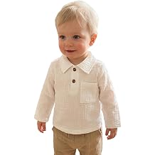 Toddler Baby Boy Cotton Linen Shirt Lapel Long Sleeve Blouse Dress Shirts Button Tees Tops Infant Fall Clothes