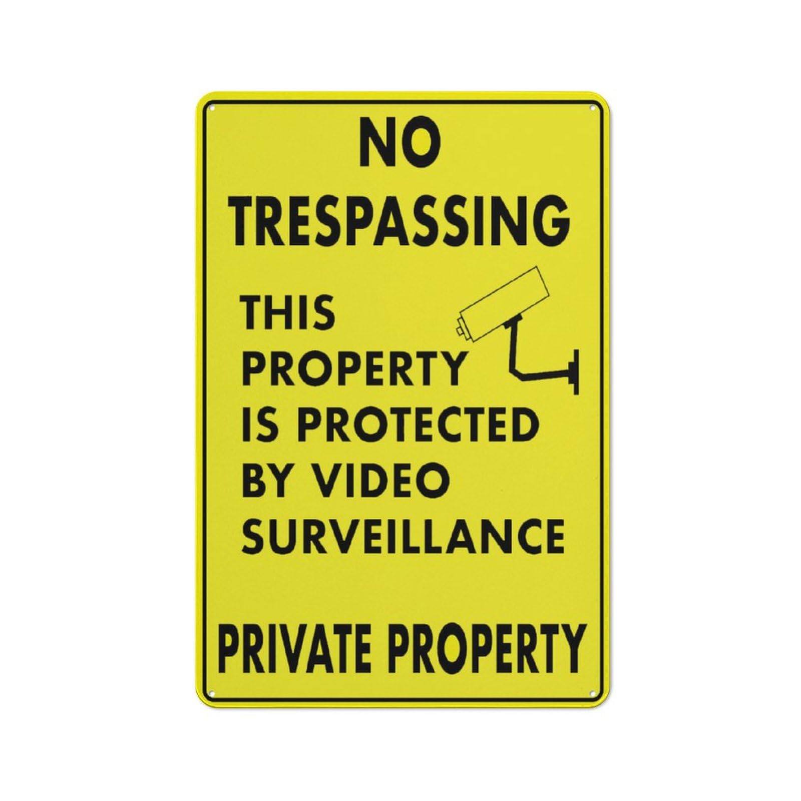 No Trespassing Private Property - Video Surveillance Yellow Sign Metal Signs 12X8 Inch Rust Free Aluminum,Uv Ink Printing,Durable/Weatherproof Outdoor For Home