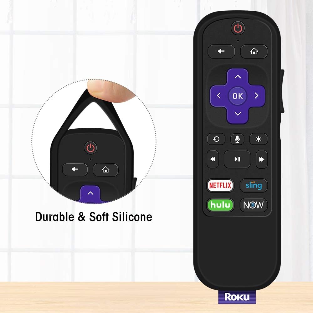 Protective Case for TCL Roku TV Steaming Stick 3600R/3800/3900 Remote, Silicone Roku Express Cover Shock Proof Remote Controller Skin, Anti Slip Universal Replacement Sleeve Roku Premiere Holder-Black