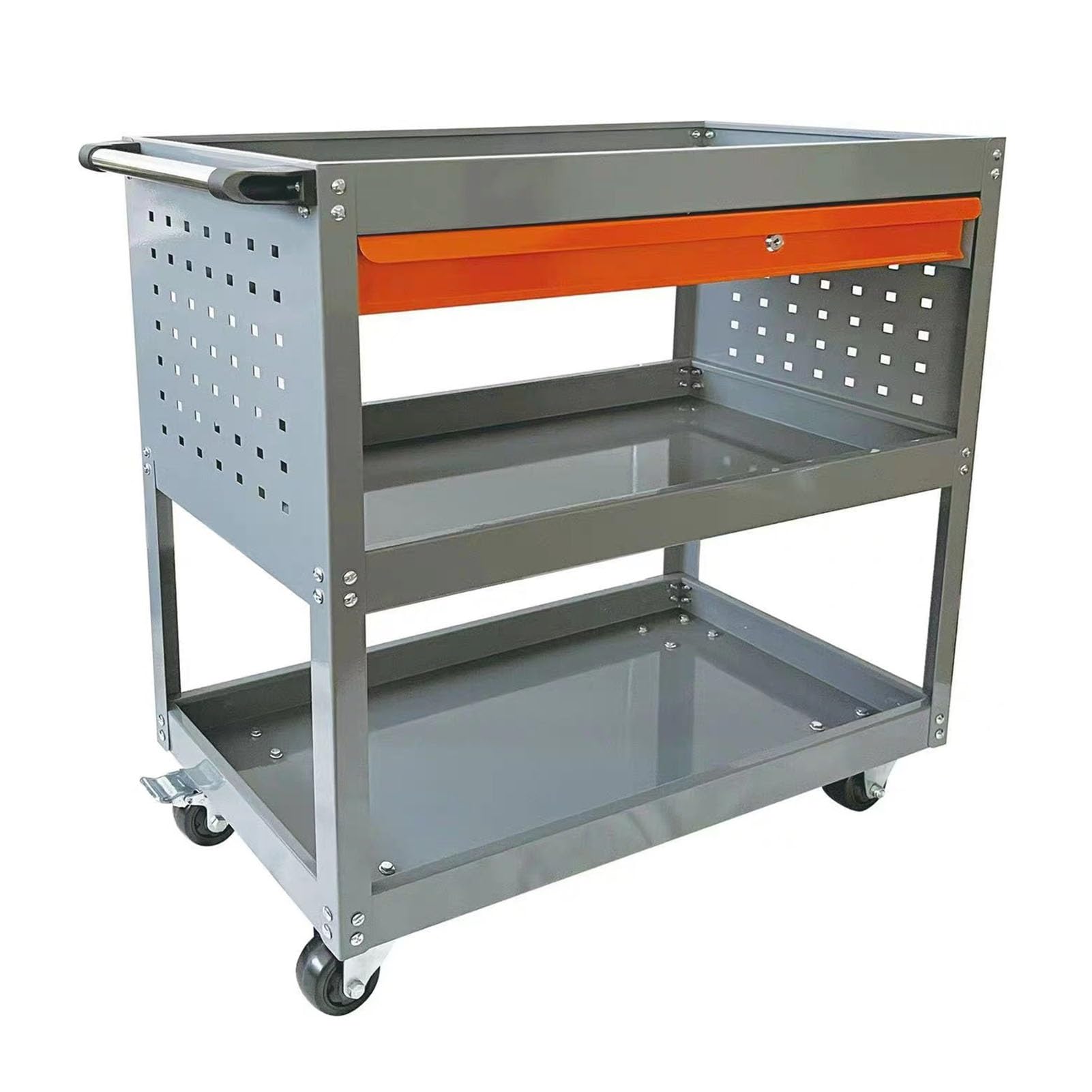 DonHeK Tool Cart,Rolling Metal Service Cart with Lockable Wheels,3 Tool Storage Organizer 330lbs Load Capacity for Garage Warehouse and Repair Shop (Color : Gray), 78456