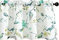 Vista 125 de VOGOL Cenefas con patrón de pájaros para ventanas de cocina, cenefa texturizada de lino con estampado floral y pájaros para ventanas pequeñas