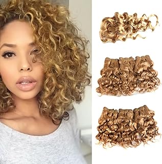 Natural Brazilian Dark Blonde Human Hair Extensions Short Curly Hair Bundles 27# Golden Virgin Human Hair Bundles Deep Curly Weave