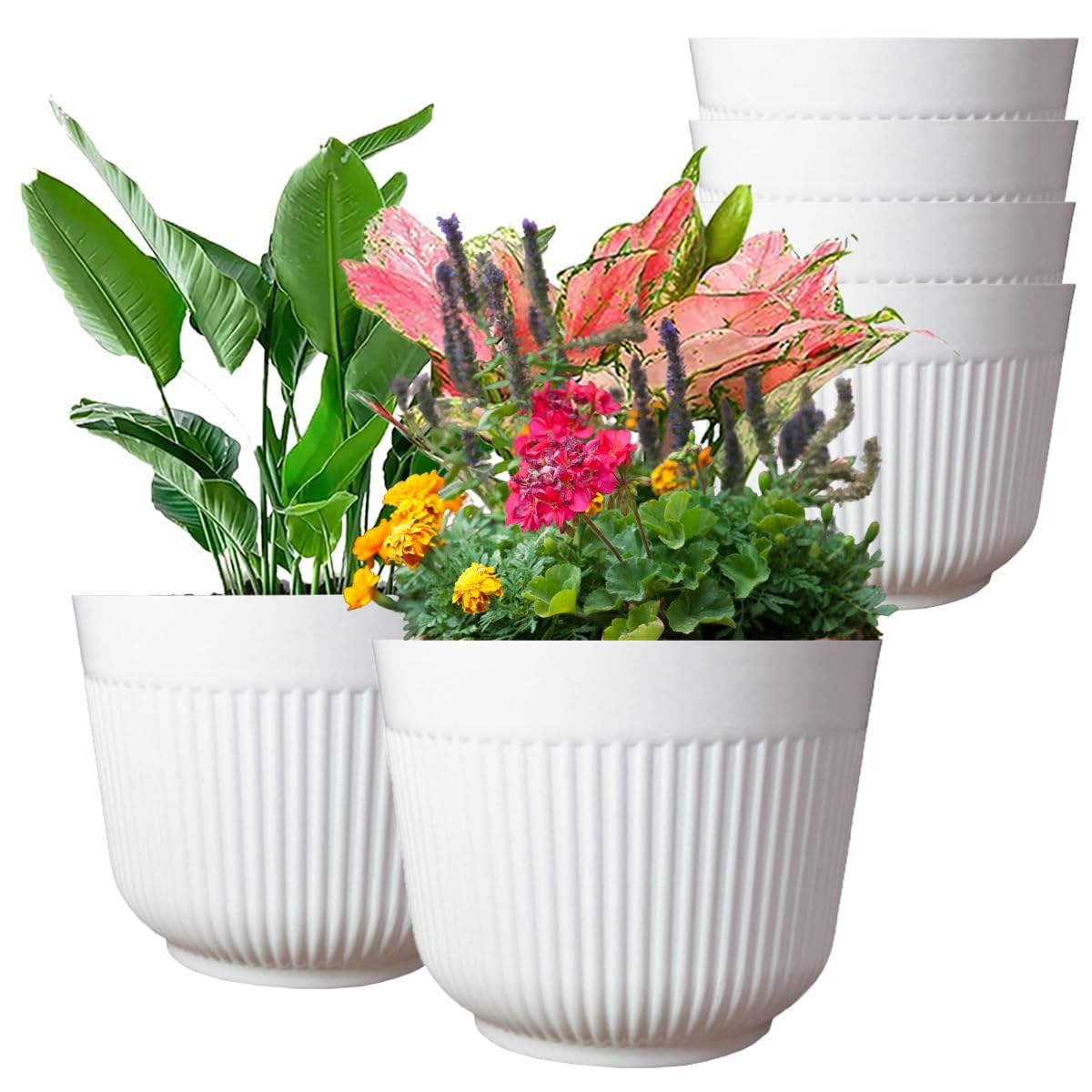 IMAGINEA 12 inch Flower Pot for Plants Big Size Plastic Flower Pot Indoor Outdoor Gardening Gamla for Balcony Garden Planters Nursery School Home Office (White, Pack of 6) (B0D8PHG24G) Amazon Price History, Amazon Price Tracker