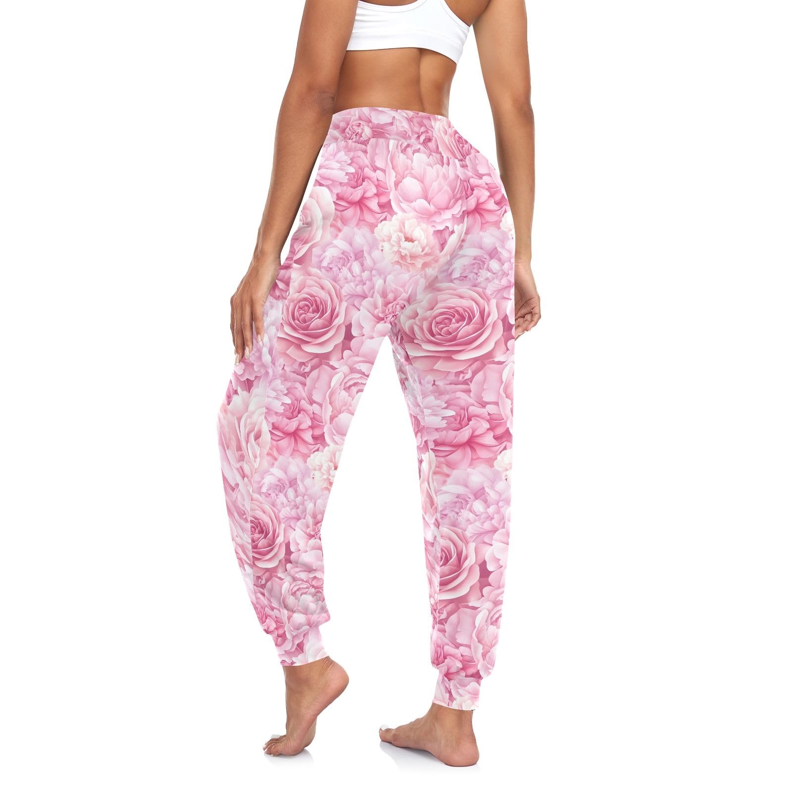 CHIFIGNO Pastel Peonies Roses Women's Sweatpants Athletic Joggers Elastic Waist Pants, M