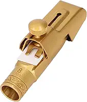 Asixxsix Boquilha para Saxofone Soprano, Latão Dourado, Boquilha para Saxofone Soprano em Si Bemol com Palheta de Abraçadeira Banhada a Ouro, Acessórios de Reposição para Saxofone