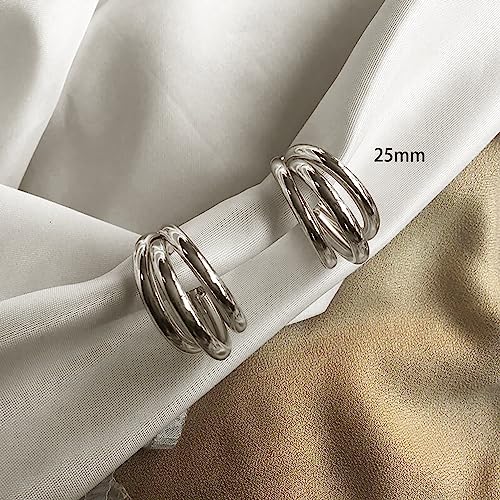 Image of Chunky Gold Hoop Earrings for Women, 14k Gold Plated Thick Triple Hoop Earrings Hypoallergenic Trendy Chunky Gold Hoops Earrings Dainty Jewelry Gifts for Women