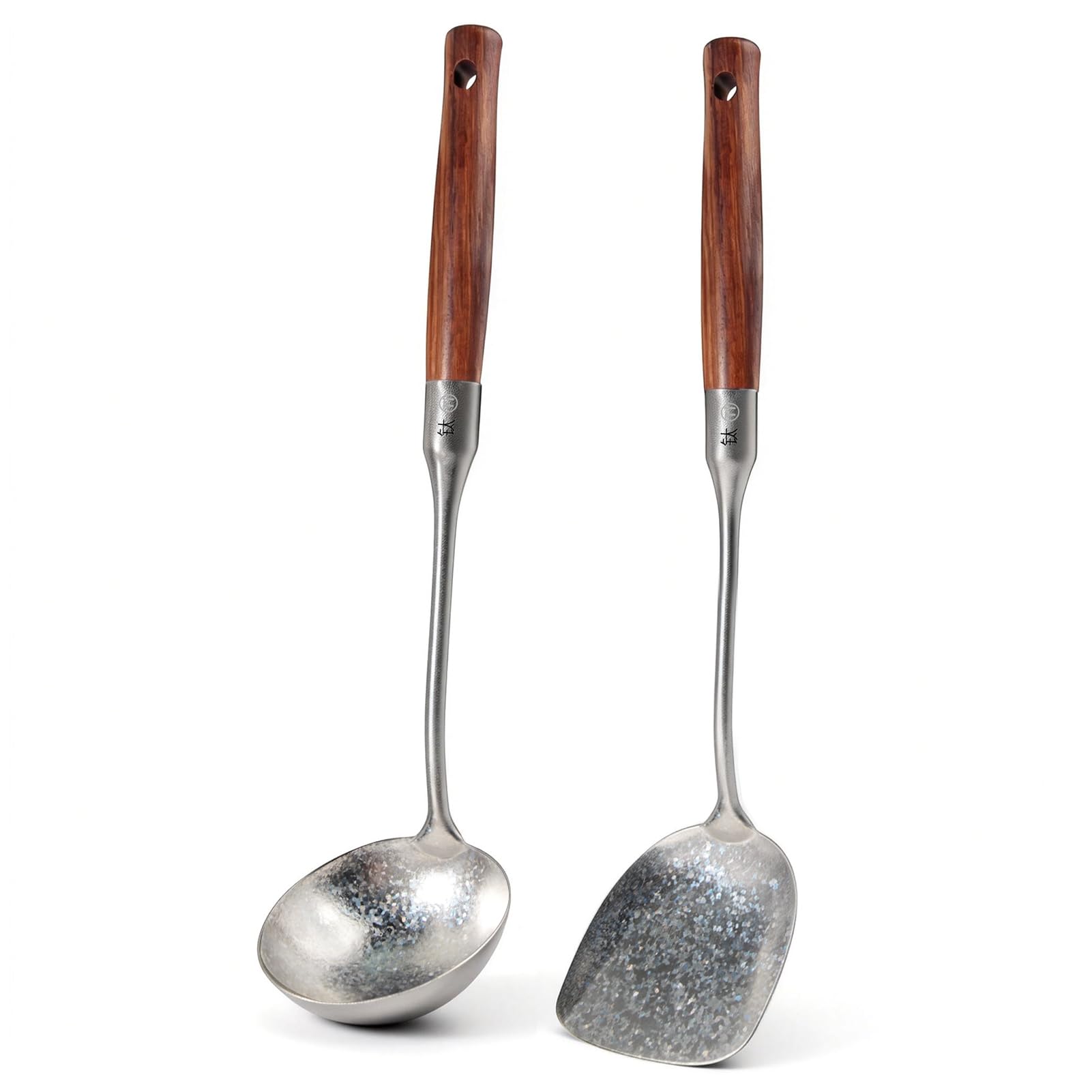 Newness Soup Ladle and Solid Turner, Pure Titanium Soup Spoon and Turner