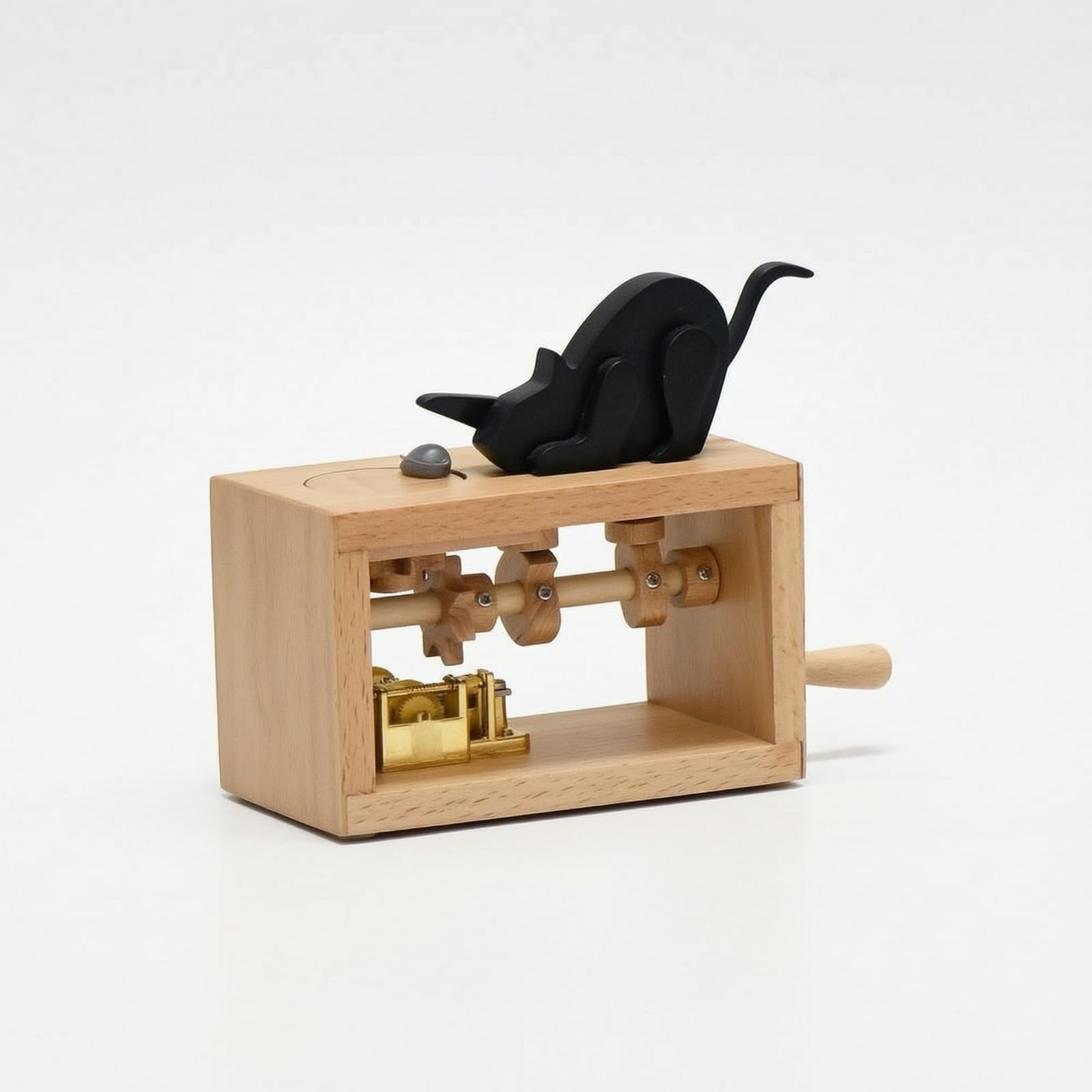 Caja de Música Decorativa Caja Musical Madera Mecánica Cuerpo Cuadrado Calidez Rústica Partes Pintadas Visibles Regalo Encantador Adecuada para , Gato Y Ratón