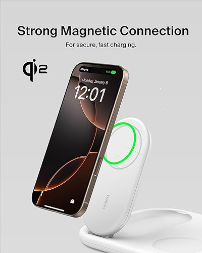Miniatura 4 de Belkin Cargador de iPhone 3 en 1 compatible con MagSafe, plegable magnético Qi2, estación de carga MagSafe para teléfono, Apple Watch, AirPods,